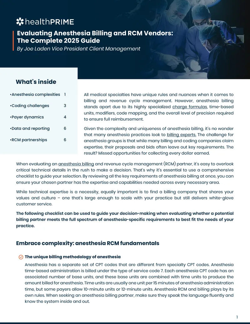 Evaluating Anesthesia Billing and RCM Vendors Guide