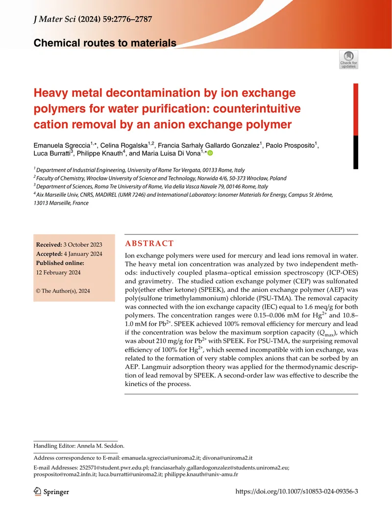 Heavy Metal Decontamination by Ion Exchange Polymers