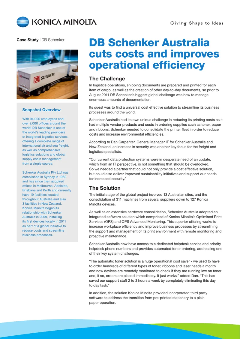 DB Schenker Australia Cost Reduction Case Study