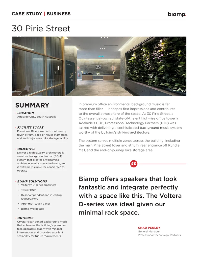 Background Music System Implementation at 30 Pirie Street