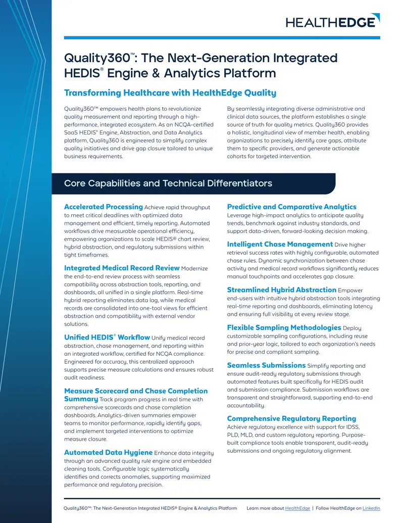 Quality360 Integrated HEDIS Engine and Analytics Platform