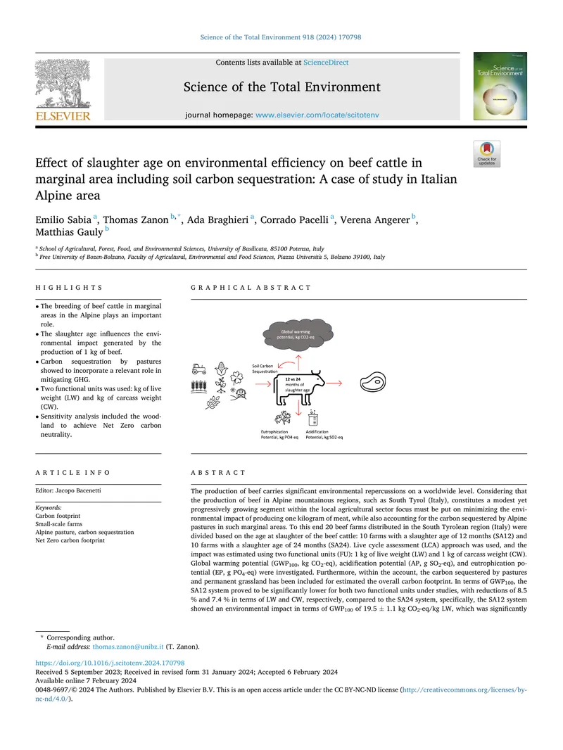 Effect of Slaughter Age on Beef Cattle Environmental Efficiency
