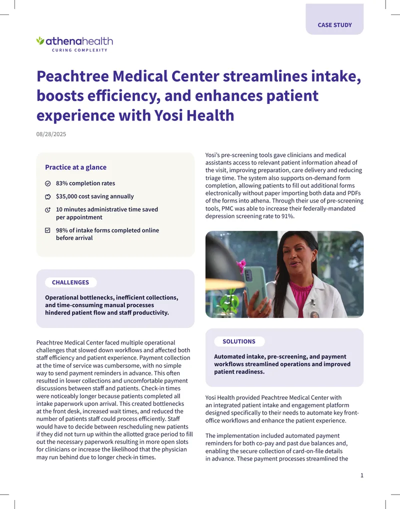 Peachtree Medical Center Case Study on Yosi Health Implementation
