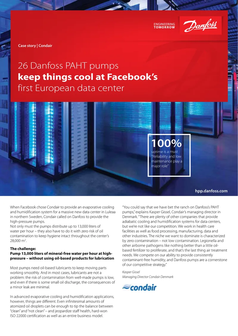 Danfoss High-Pressure Pumps for Data Center Cooling