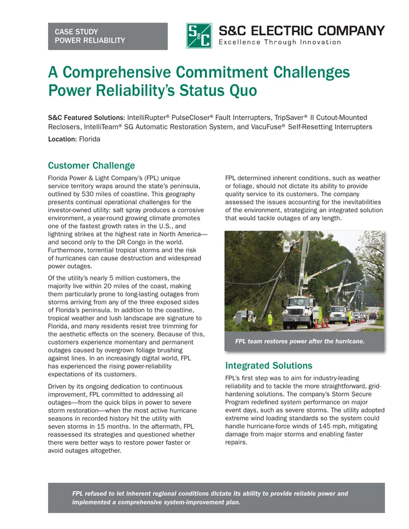 Florida Power & Light Company Reliability Improvement Case Study