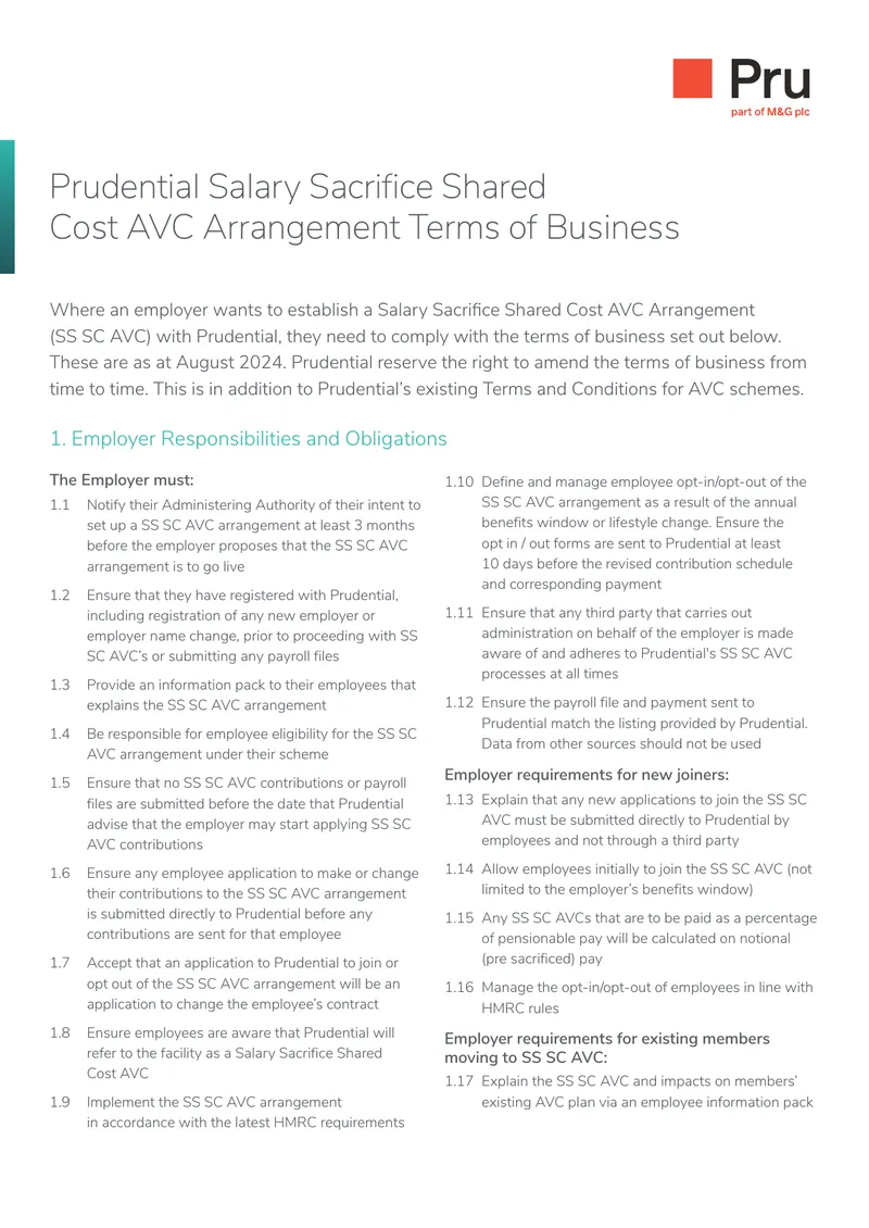 Salary Sacrifice Shared Cost AVC Arrangement Guidelines