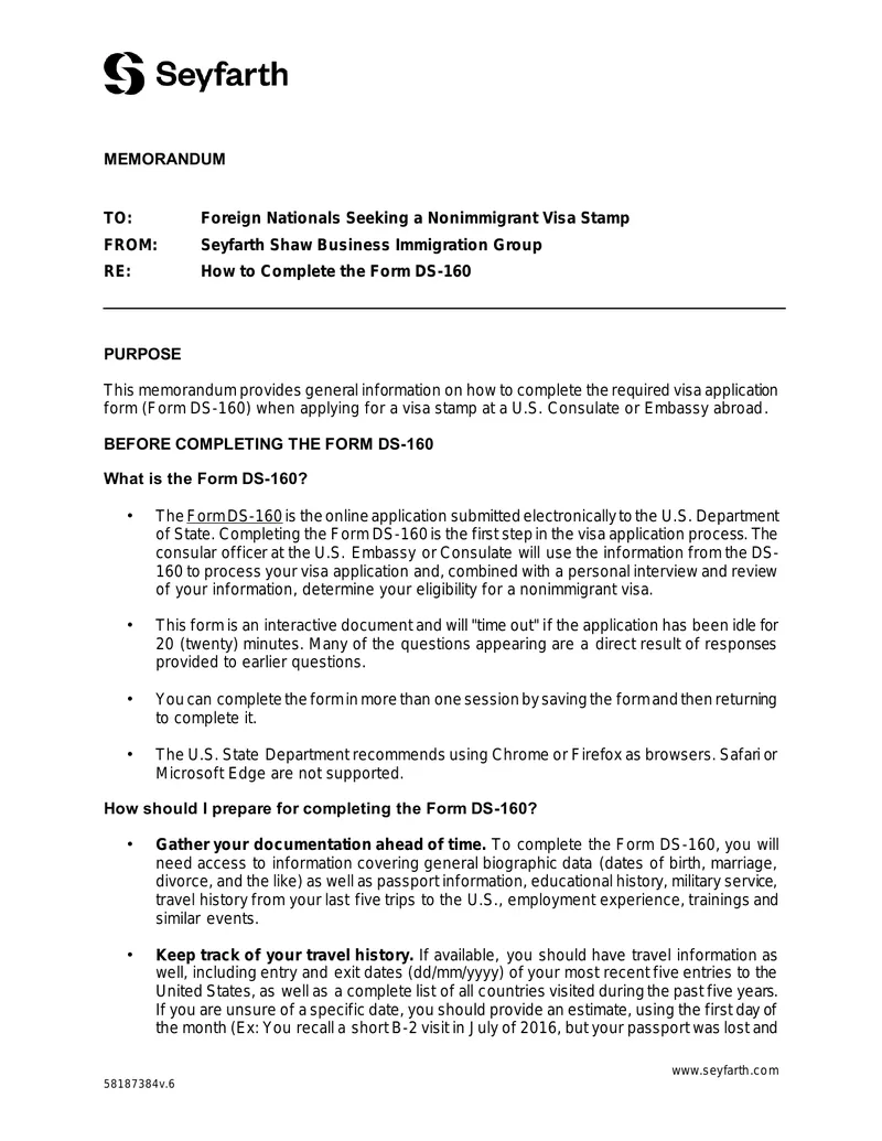 Instructions for Completing Form DS-160 for Visa Applications