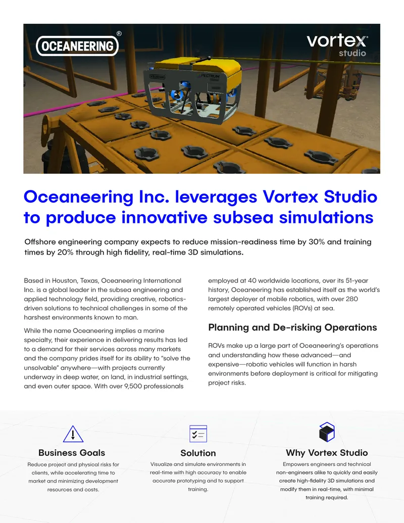 Oceaneering Inc. Vortex Studio Implementation Overview