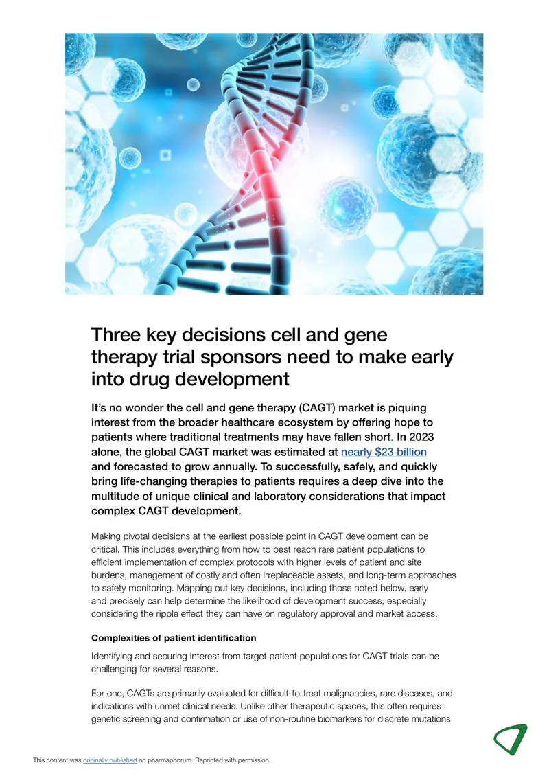Key Decisions for Cell and Gene Therapy Trials