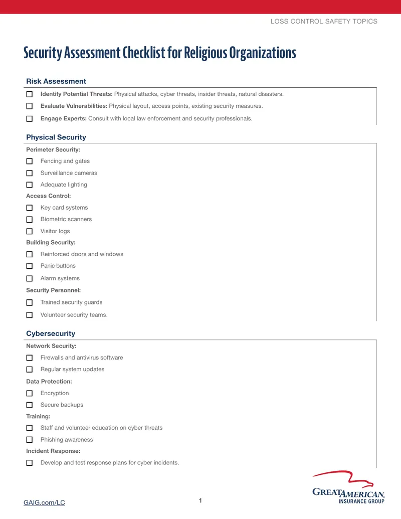 Security Assessment Checklist for Religious Organizations