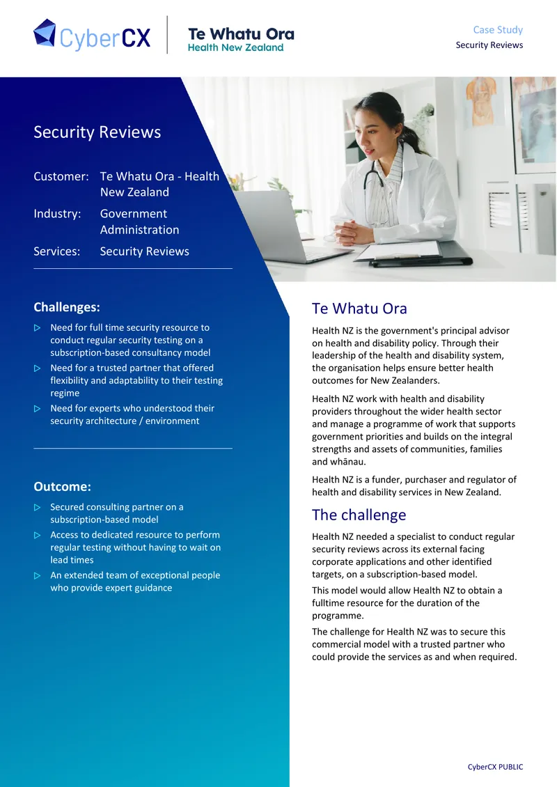 CyberCX Security Review Partnership with Health NZ
