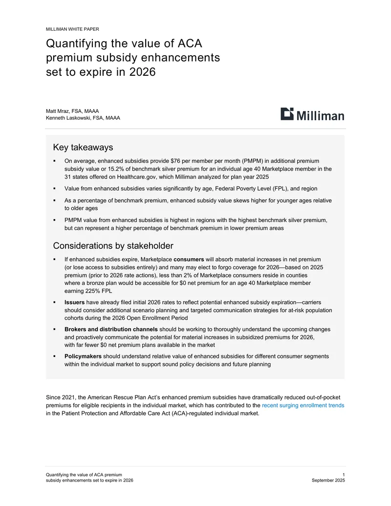 Quantifying the Value of ACA Premium Subsidy Enhancements