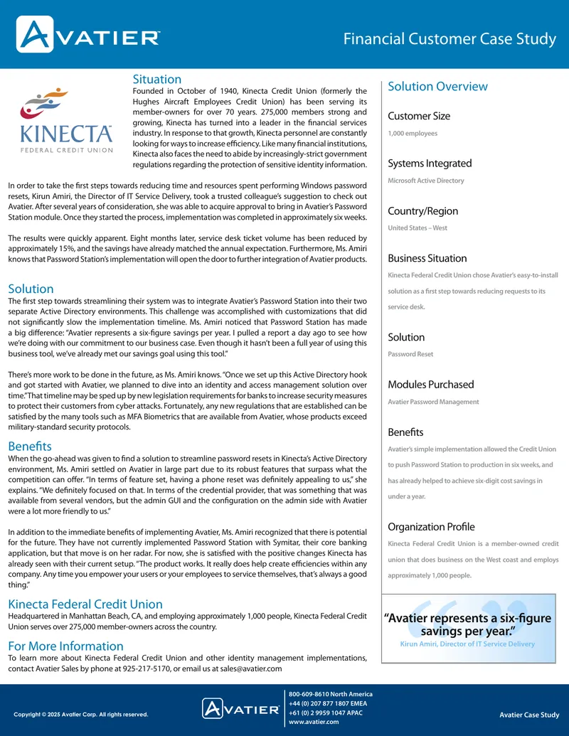 Kinecta Federal Credit Union Avatier Implementation Case Study