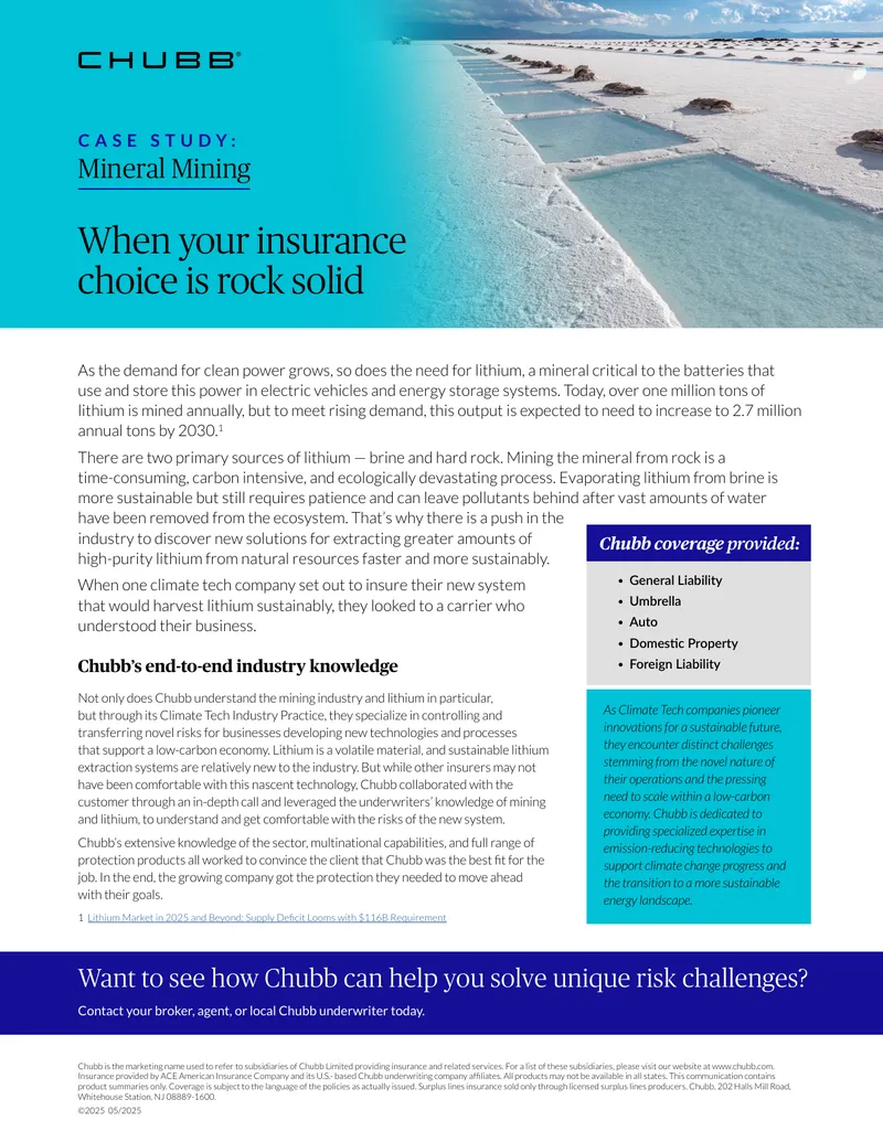 Sustainable Lithium Extraction Insurance Case Study