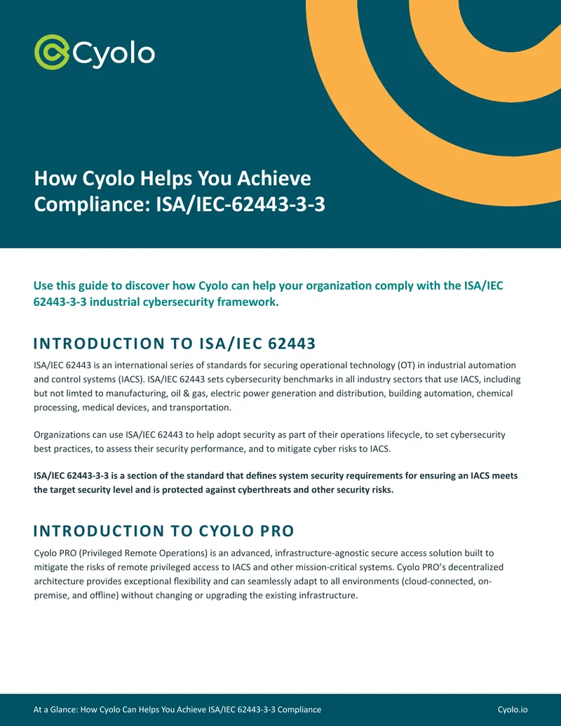 Cyolo Compliance with ISA/IEC 62443-3-3 Framework