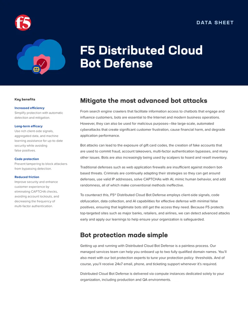 F5 Distributed Cloud Bot Defense Data Sheet