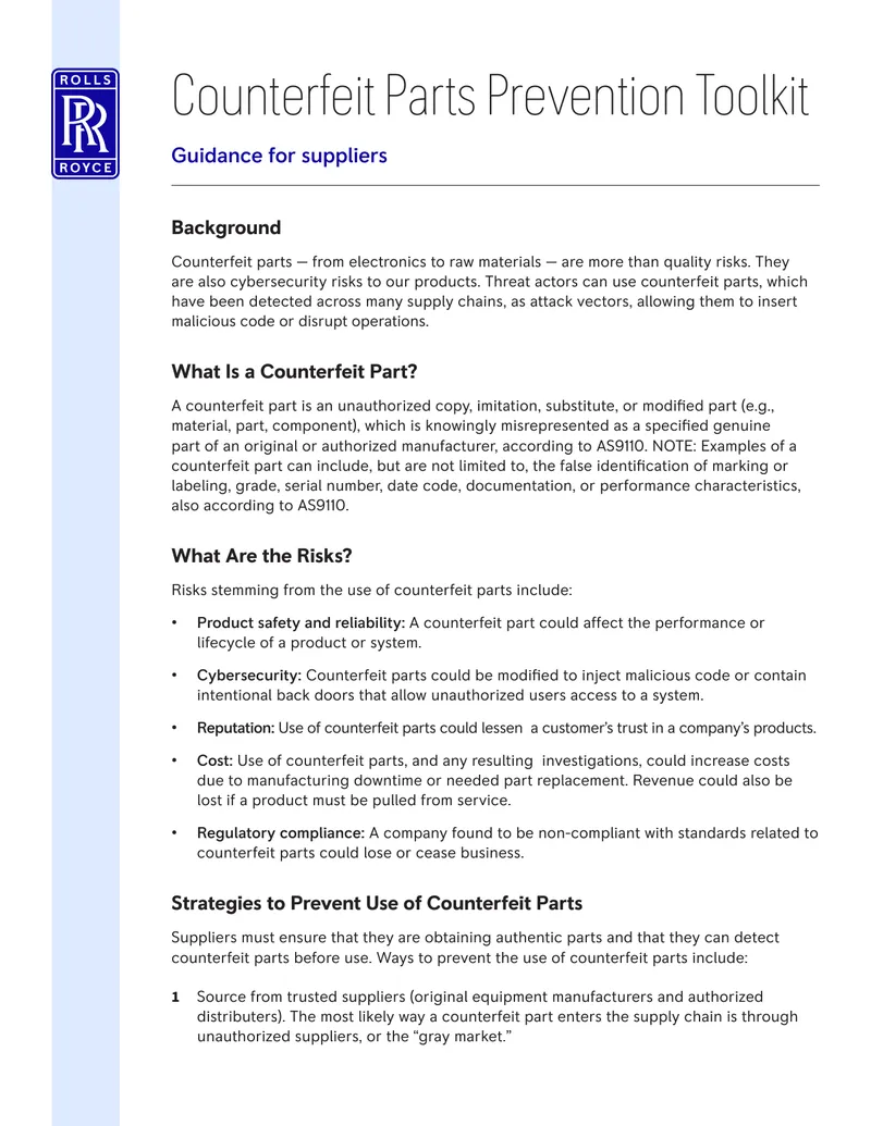 Counterfeit Parts Prevention Strategies and Risks