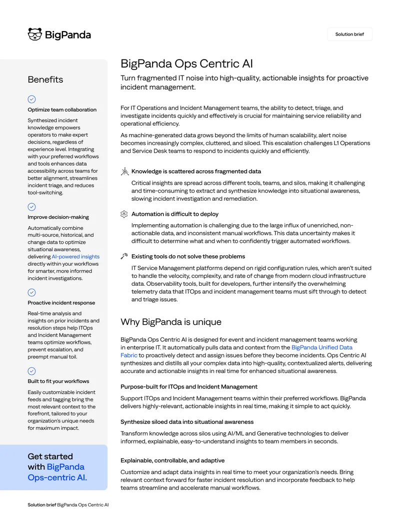 BigPanda Ops Centric AI Solution Brief
