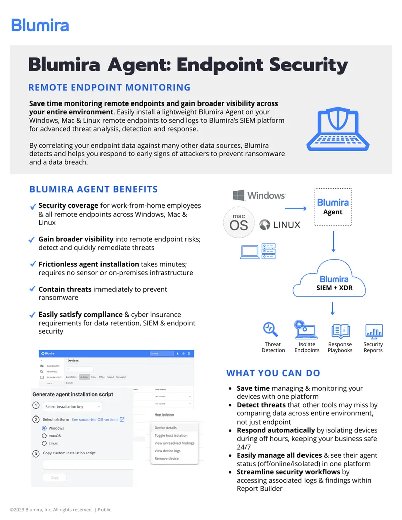 Blumira Agent for Remote Endpoint Security