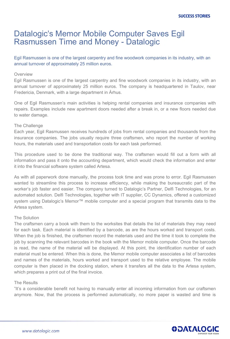 Datalogic Memor Mobile Computer Implementation Case Study