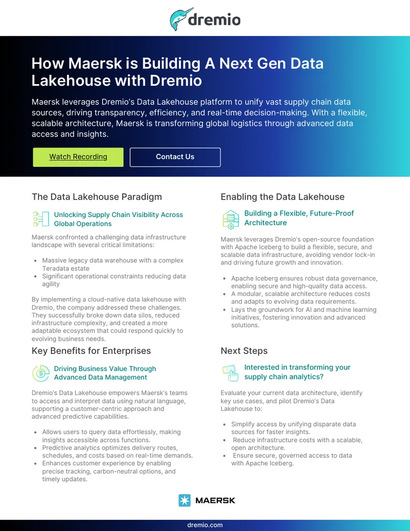 Maersk Data Lakehouse Implementation with Dremio