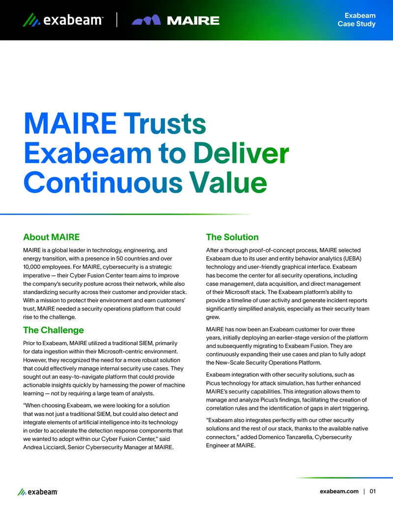 MAIRE Trusts Exabeam for Cybersecurity Operations