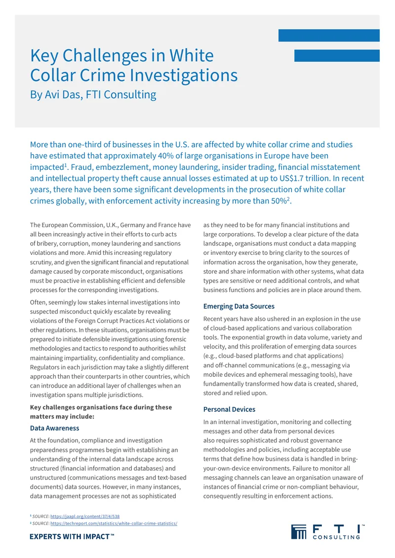 Key Data Challenges in White Collar Crime Investigations