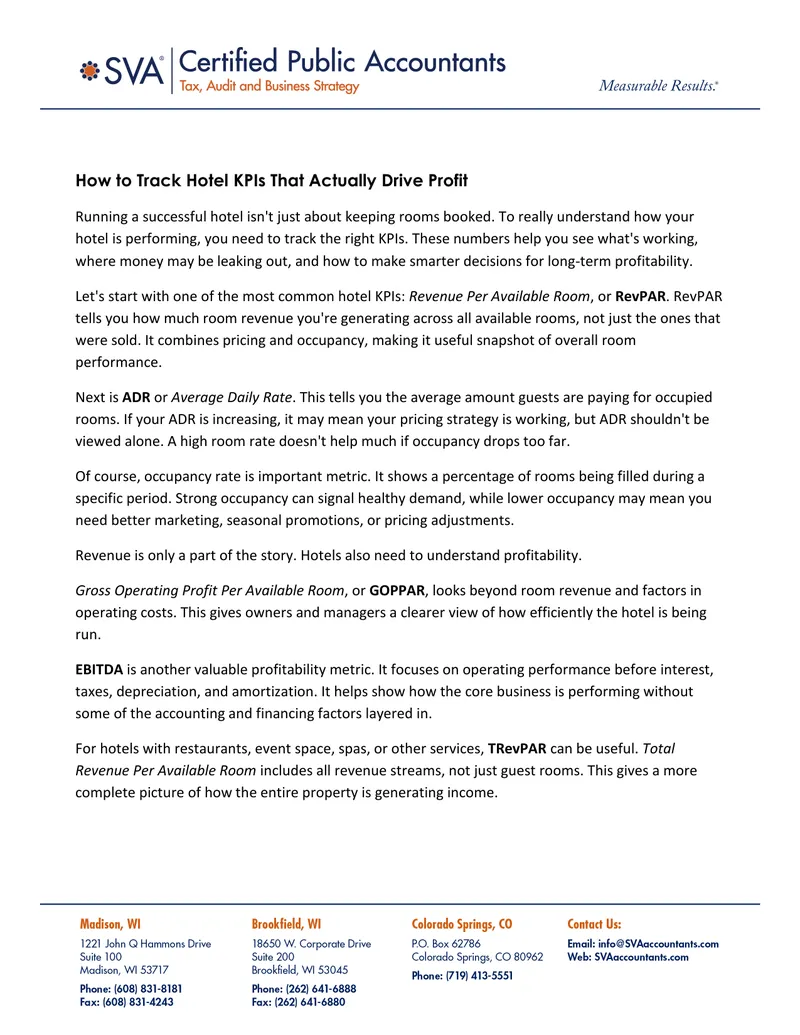 Tracking Hotel KPIs for Profitability Improvement