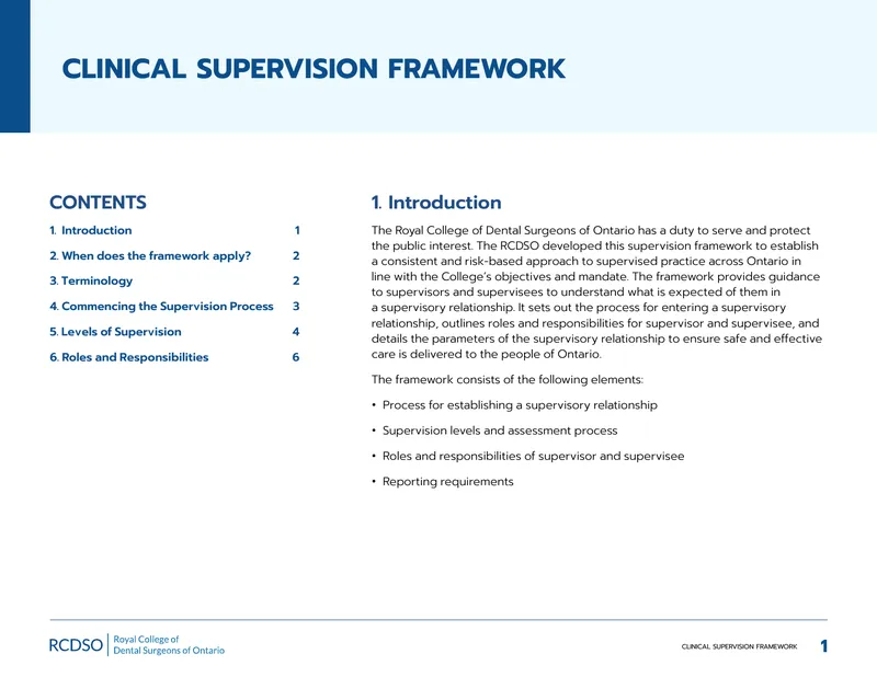 Clinical Supervision Framework for Dental Practitioners
