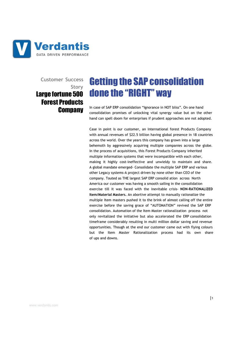 SAP ERP Consolidation Case Study for Forest Products Company