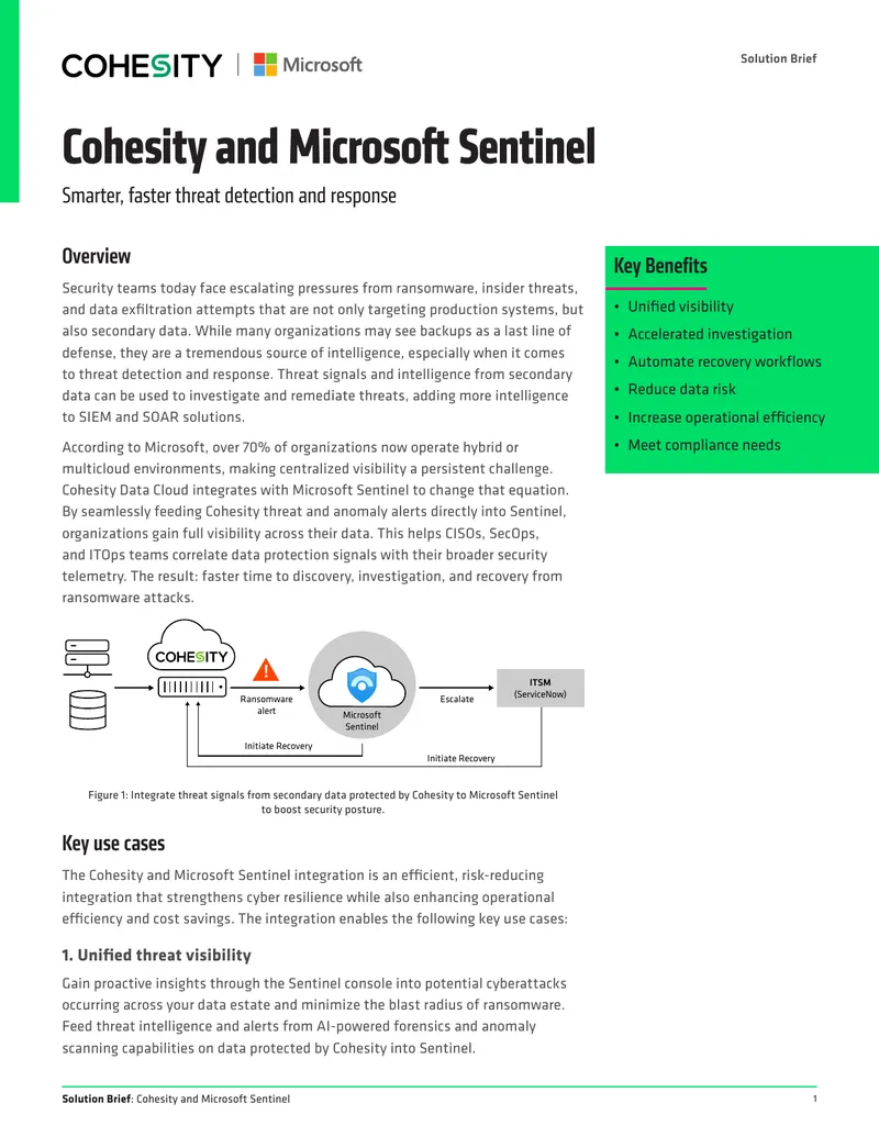 Cohesity and Microsoft Sentinel Integration Overview
