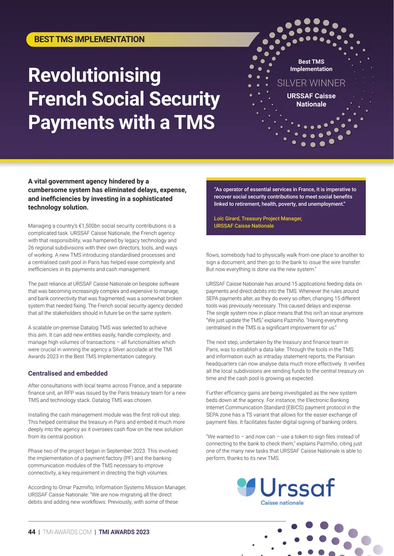 Implementation of Datalog TMS at URSSAF Caisse Nationale