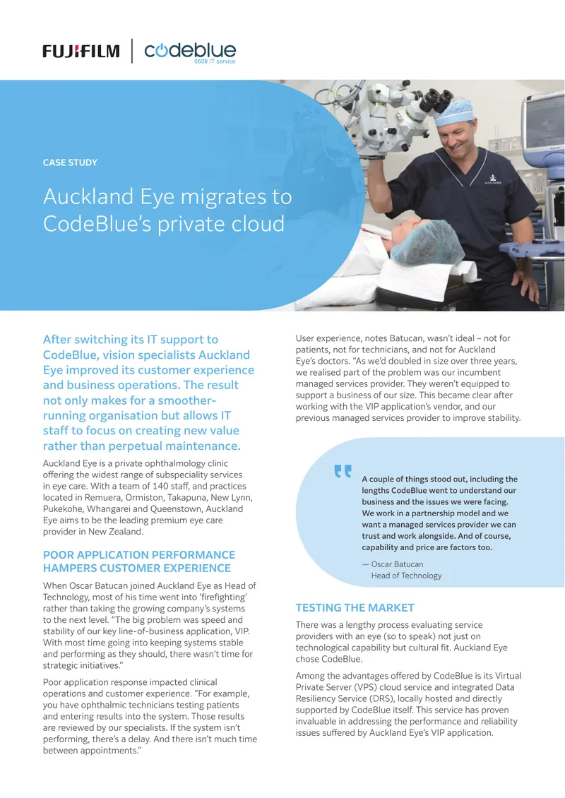Auckland Eye Migration to CodeBlue Private Cloud