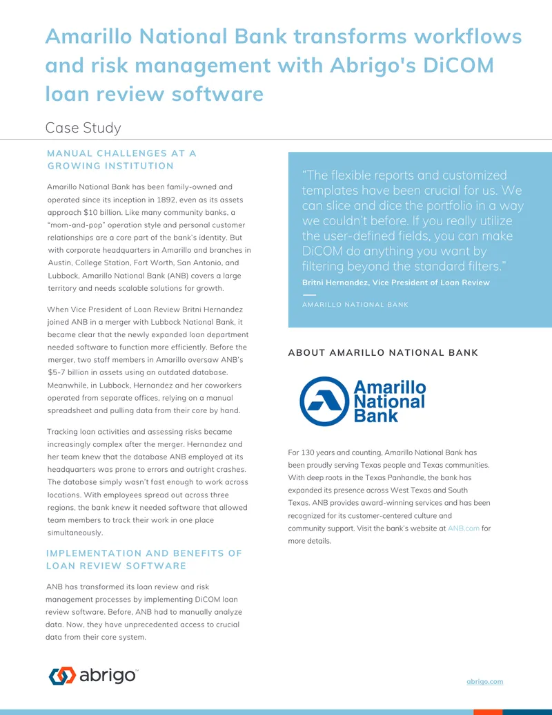 Implementation of DiCOM Loan Review Software at ANB