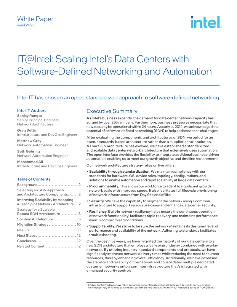 Scaling Intel's Data Centers with Software-Defined Networking