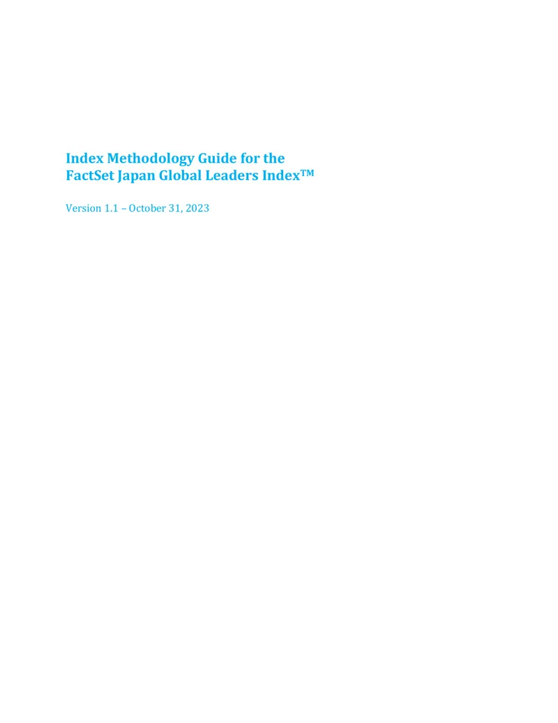 Index Methodology Guide for FactSet Japan Global Leaders Index