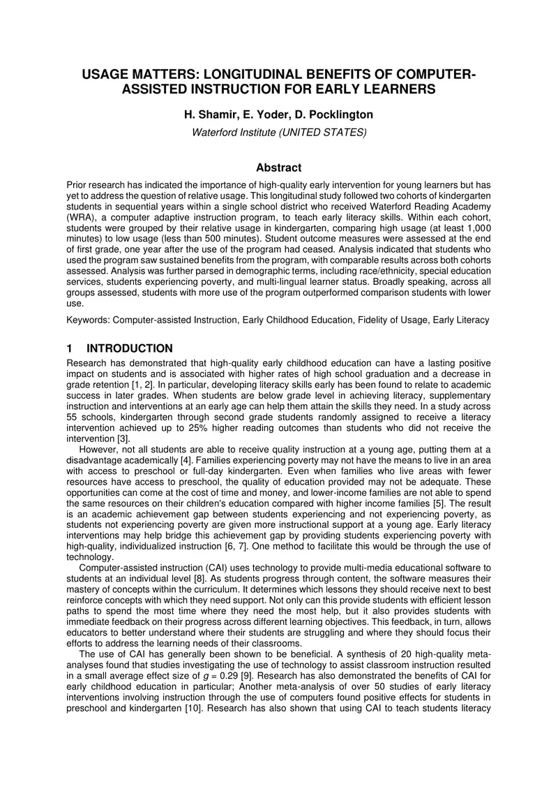 Longitudinal Study on Computer-Assisted Instruction Benefits