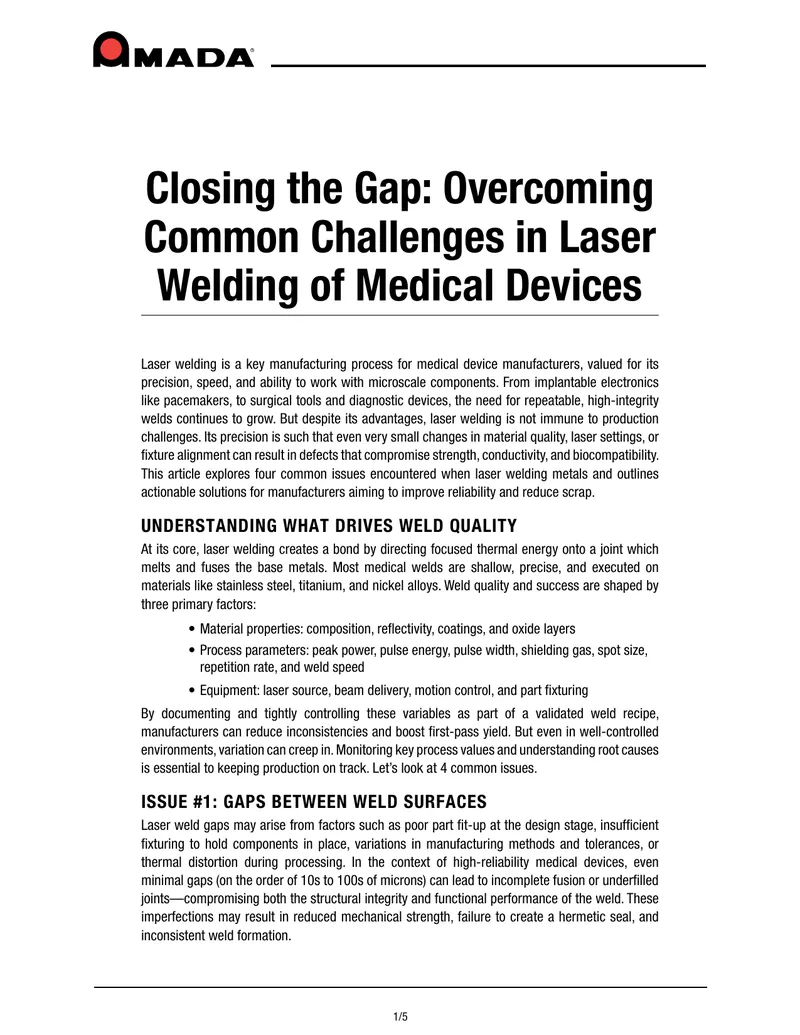 Challenges and Solutions in Laser Welding for Medical Devices