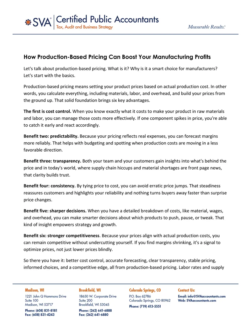 Production-Based Pricing Benefits for Manufacturers