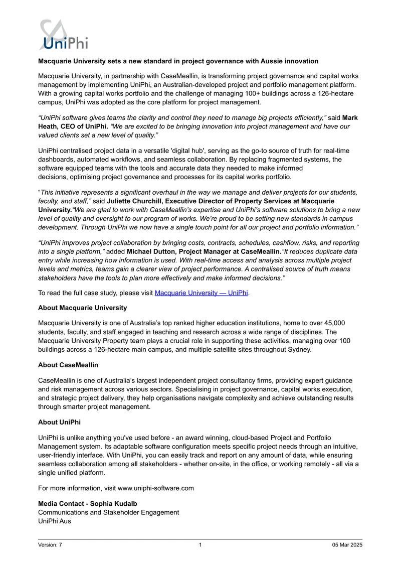 Macquarie University Project Governance Transformation