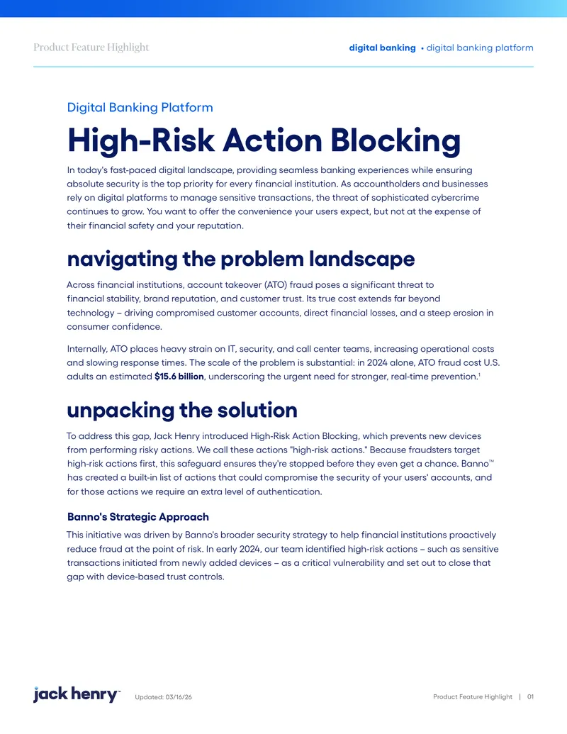 High-Risk Action Blocking in Digital Banking