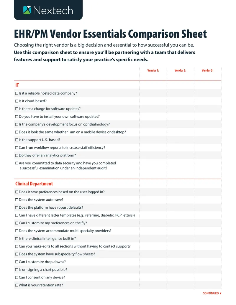 EHR and PM Vendor Comparison Essentials