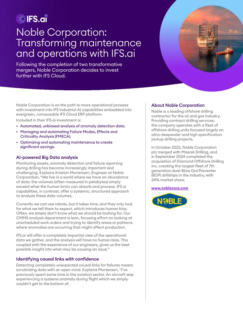 Noble Corporation Investment in IFS.ai for Operational Efficiency