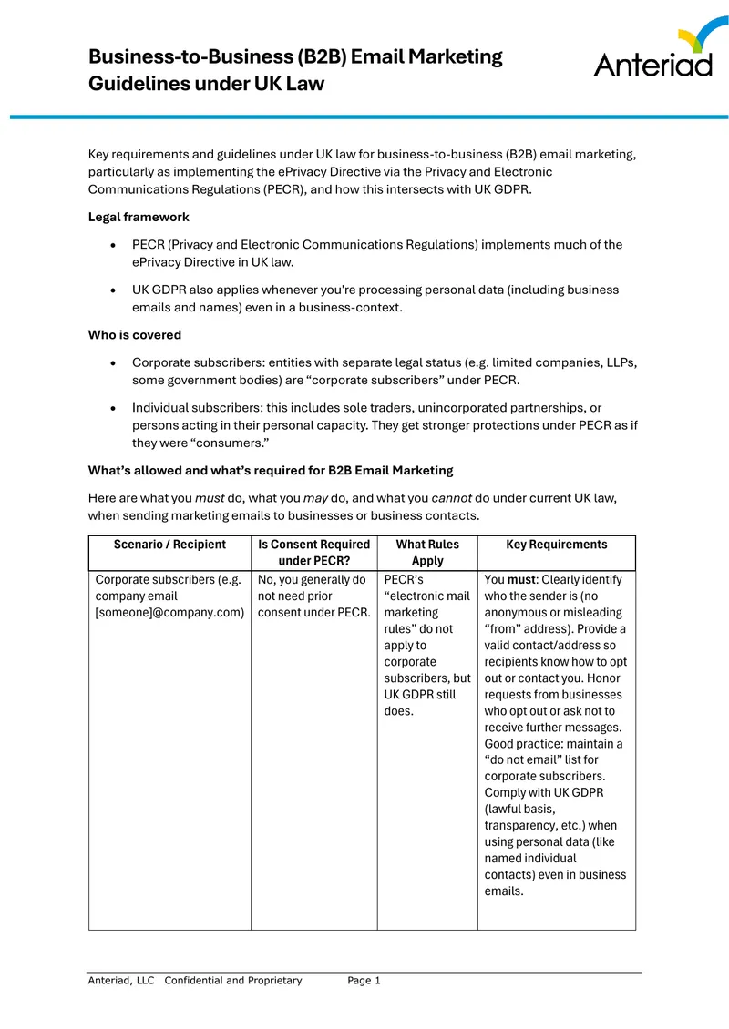 B2B Email Marketing Guidelines under UK Law
