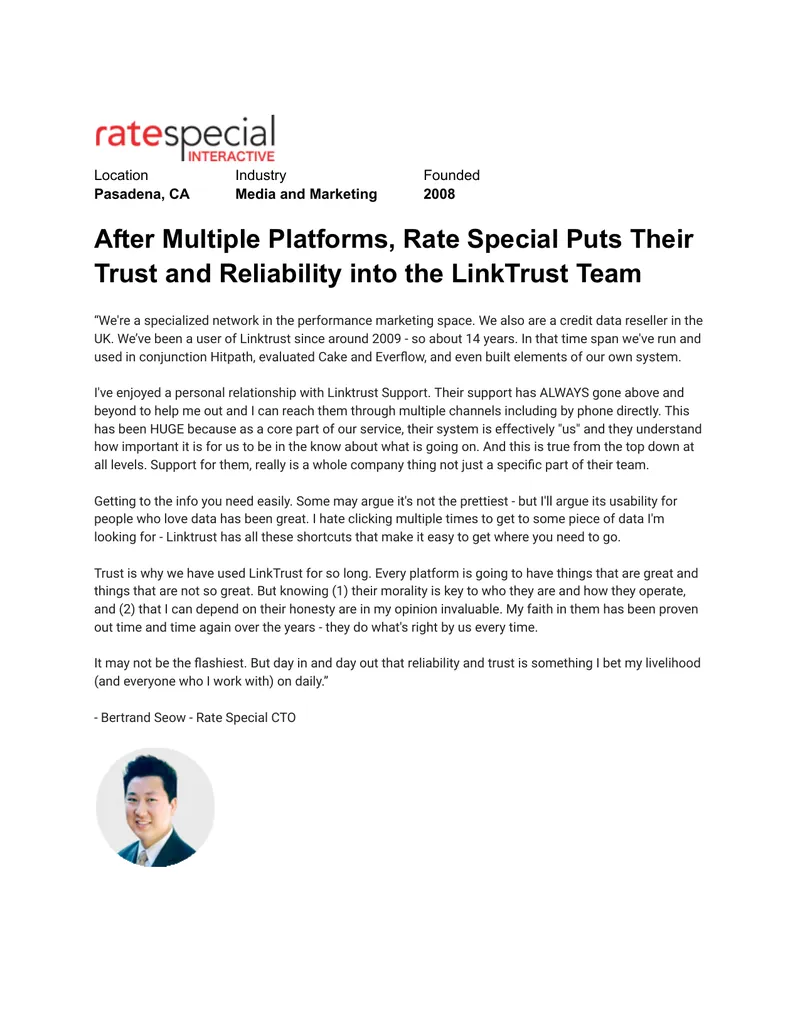 Rate Special Trust in LinkTrust Team