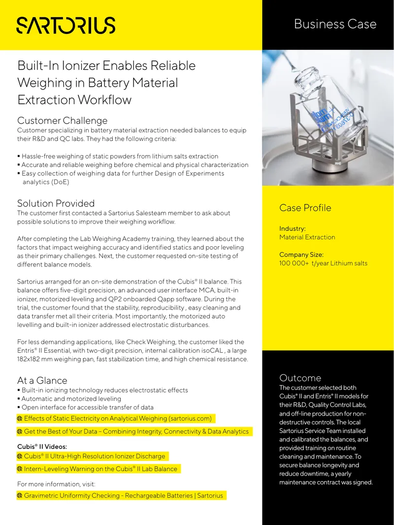 Built-In Ionizer for Weighing in Battery Material Extraction