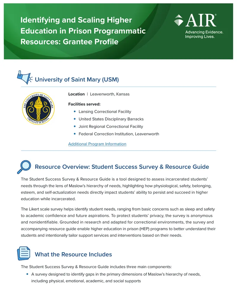 Student Success Survey and Resource Guide for Incarcerated Students