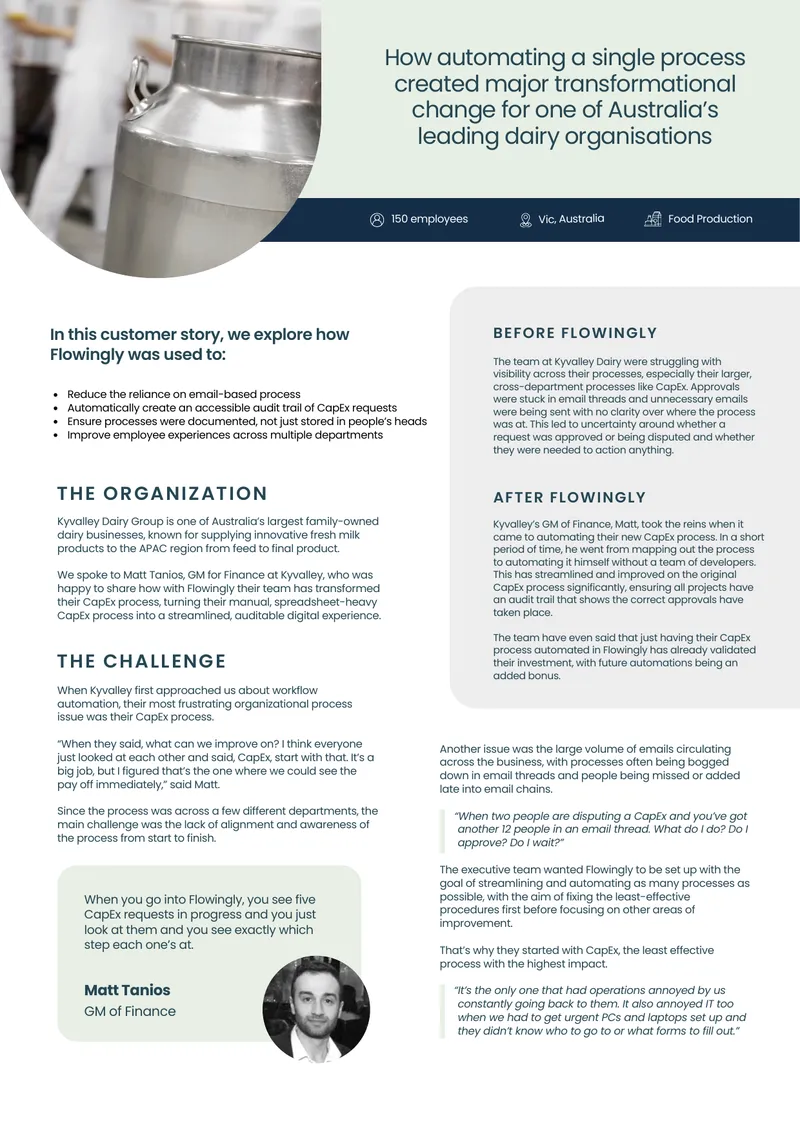 CapEx Process Automation at Kyvalley Dairy