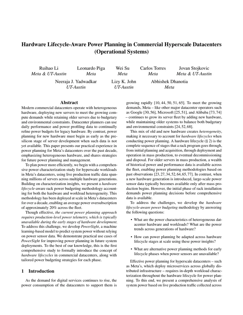 Hardware Lifecycle-Aware Power Planning in Datacenters