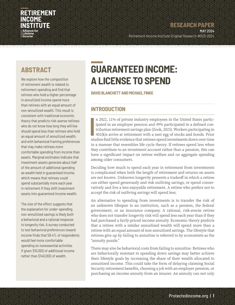 Guaranteed Income and Retirement Spending Behavior